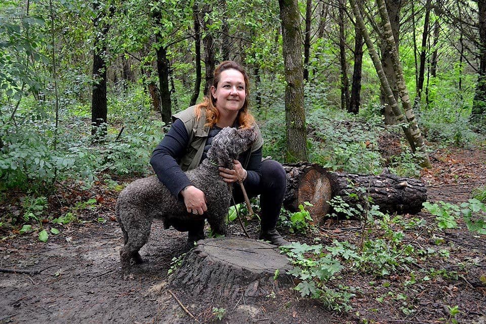 Francesca Starnotti truffle hunting in San Miniato, Tuscany, with her Lagotto Romagnolo dog