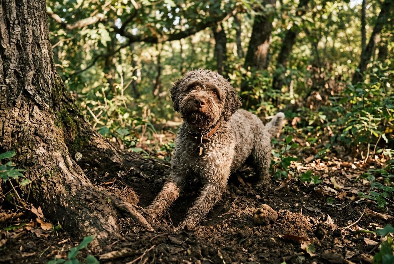 Lagotto Romagnolo truffle dog digging for truffles